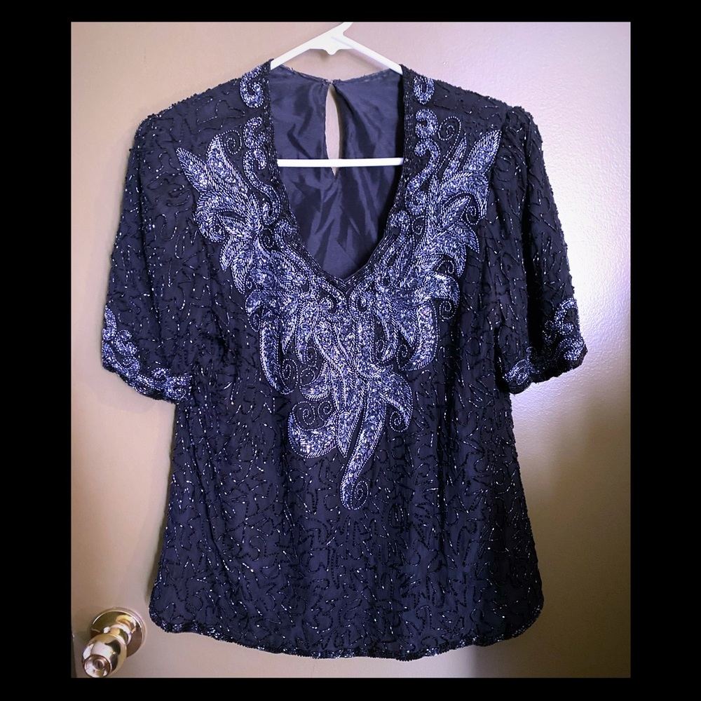 Vintage black sequined top